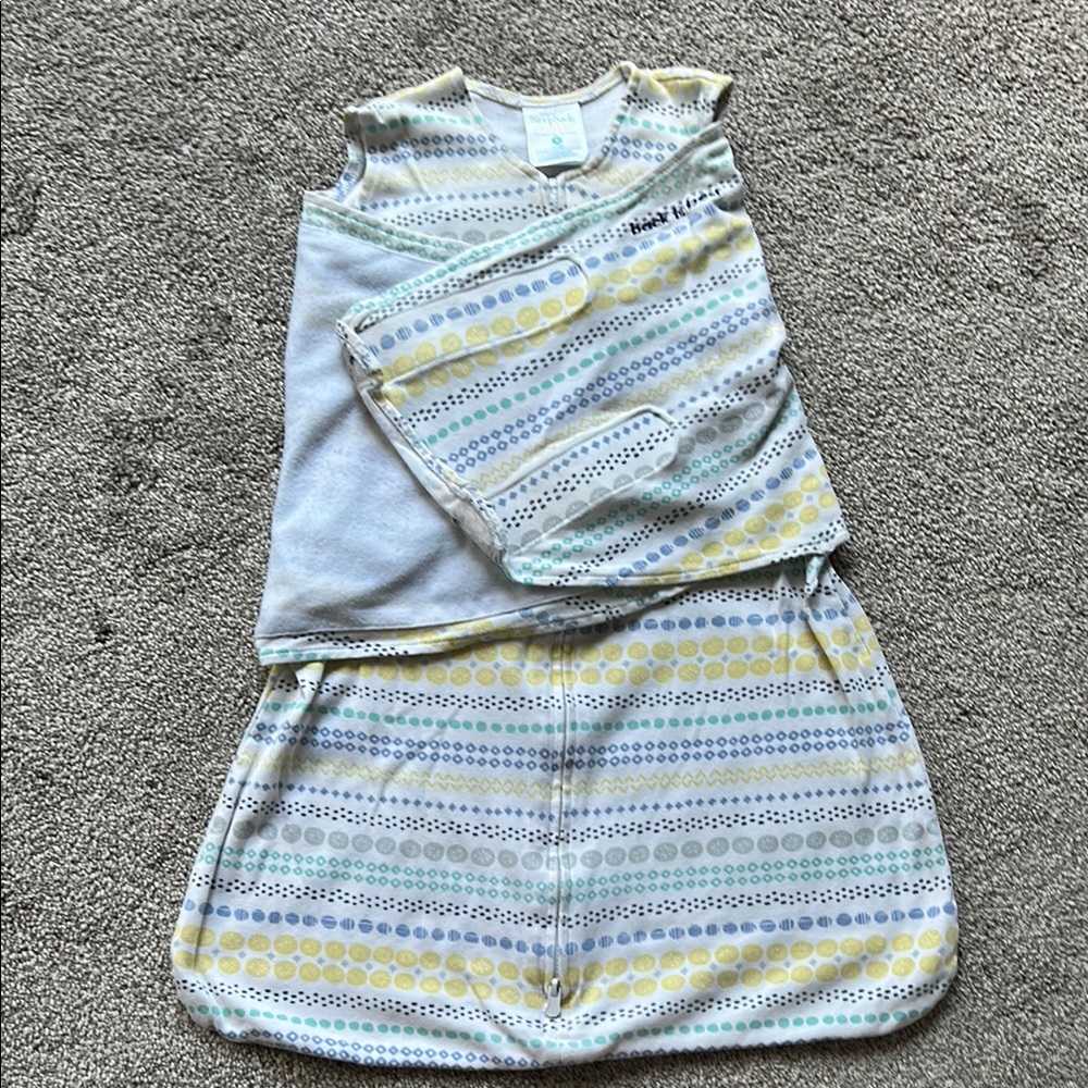 Halo Sleep Sack Swaddle in Blue and Yellow Stripes